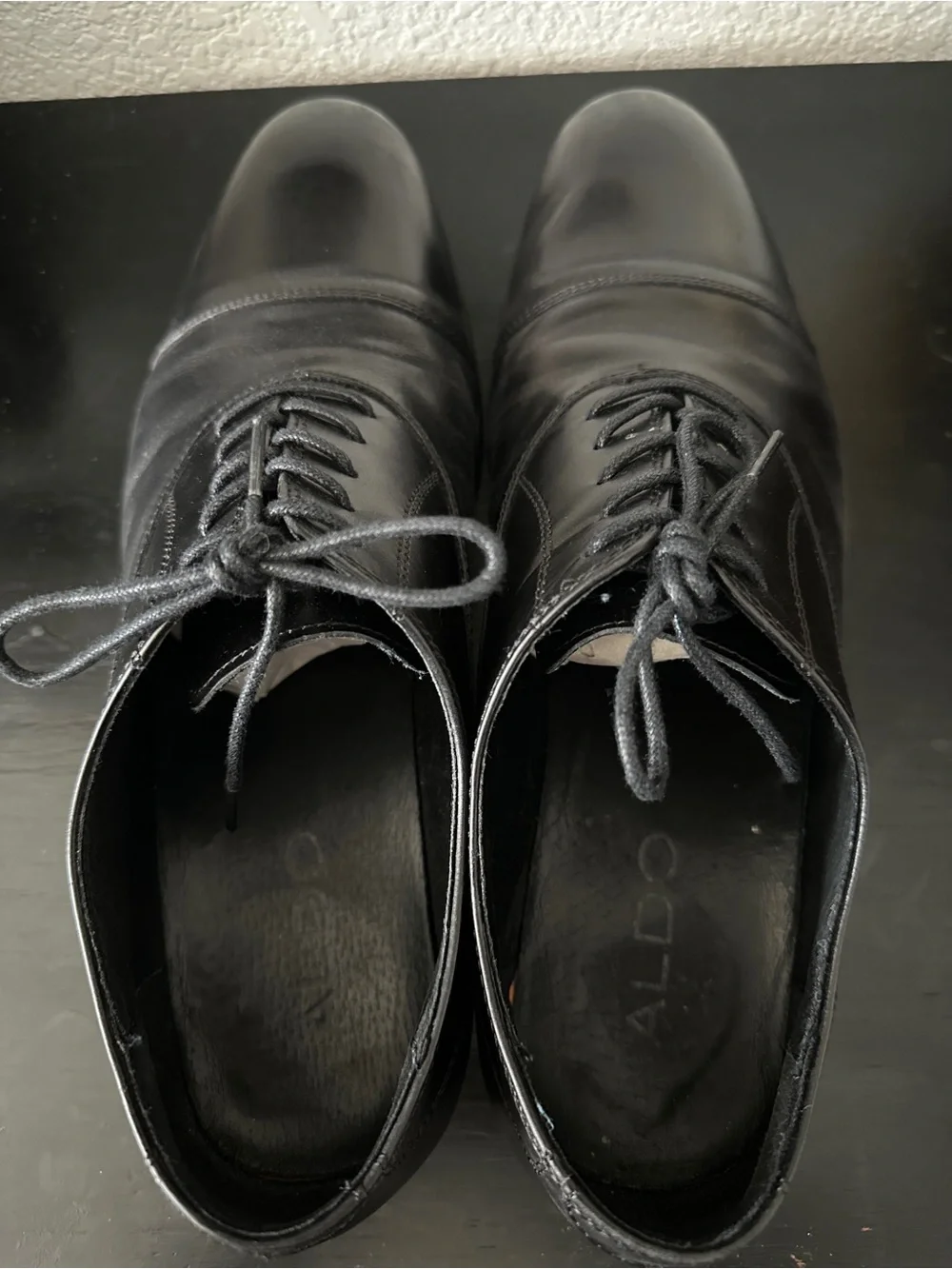 Aldo Mens Classic Black Leather Cap-Toe Oxford Shoes Sz 11